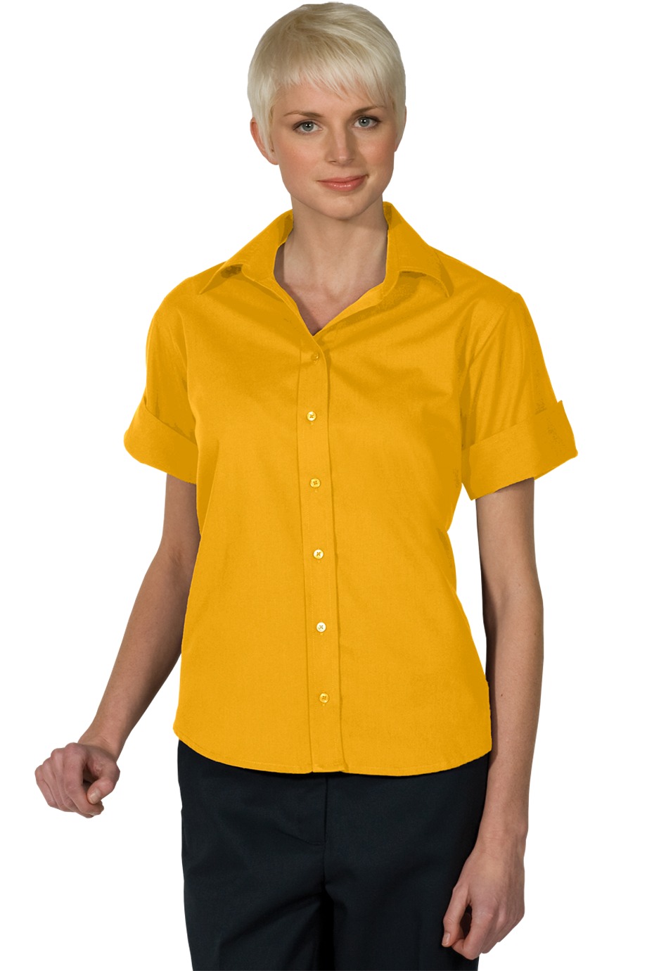 Edward's Women's Short Sleeve Open Neck Poplin Blouse